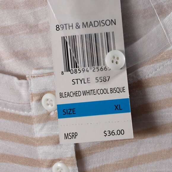 89th & Madison Striped Henley Tunic Top NWT XL - Ivory/Tan - Picture 6 of 6